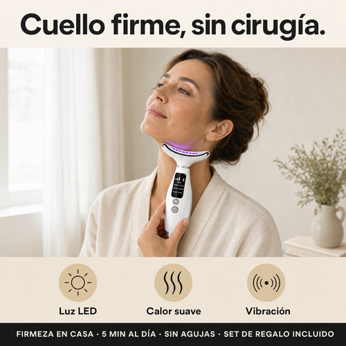 Mujer usando Beauty Moon en el cuello — cuello firme sin cirugía